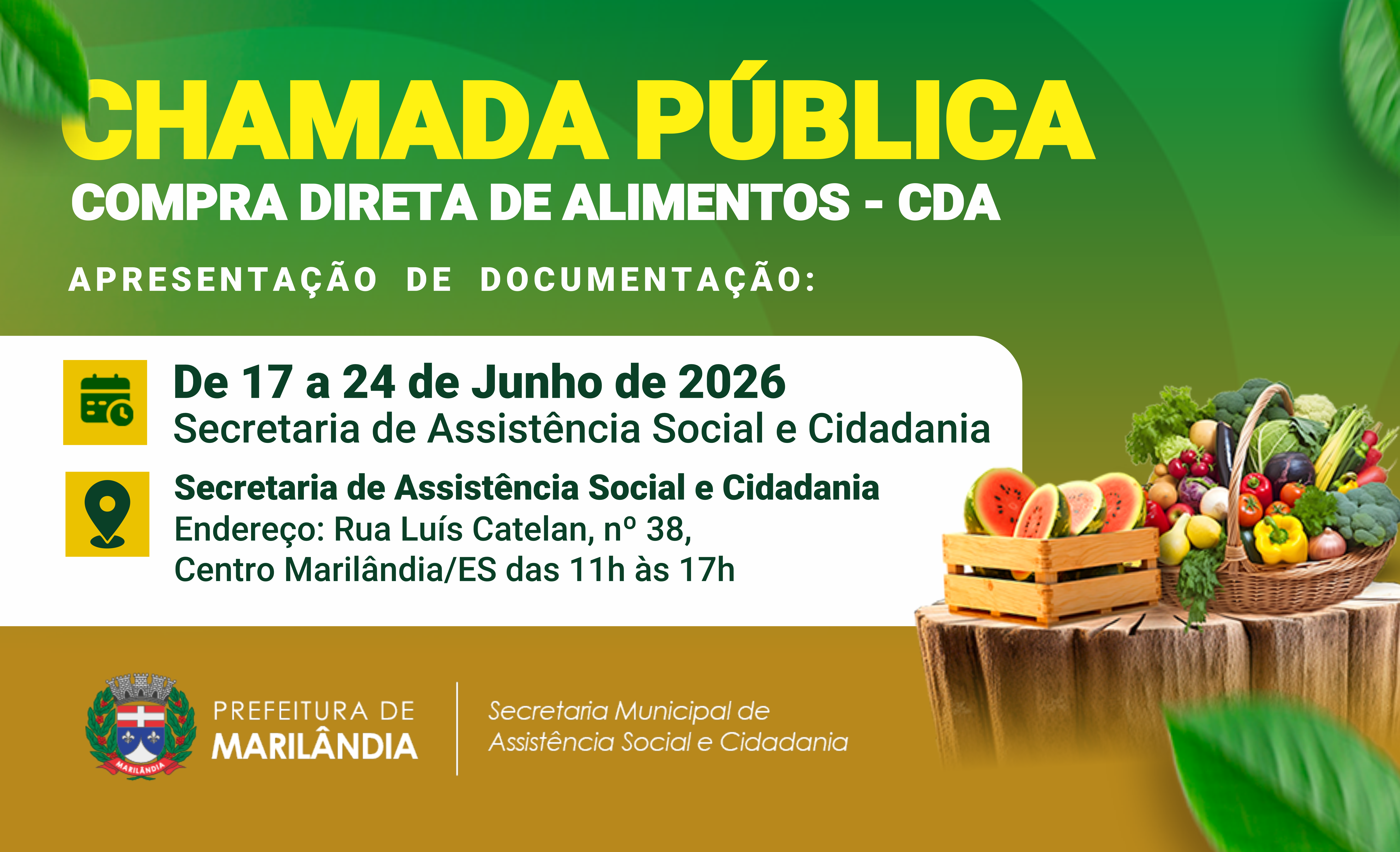 Imagem da notícia: Edital Chama Pública CDA / Compra Direta de Alimentos!